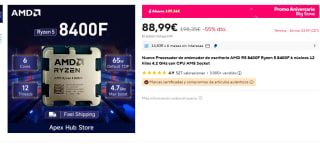 Procesador AMD Ryzen 5 8400F 4.2/4.7GHz Box por 88,99€