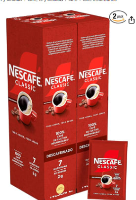 Nescafé Café Soluble Descafeinado, 100 Unidades por 8,83€