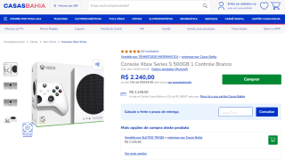 Console da Microsoft, modelo Xbox Series S de 500GB + Controle - R$ 2.240