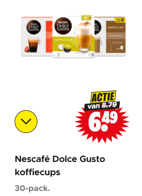 Dolce Gusto verpakking met 15 of 30 cups voor €6,49 bij Dirk
