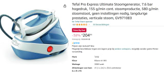 Tefal Pro Express Ultimate GV9710 Stoomgenerator + gratis handstomer voor €204,99 bij Amazon