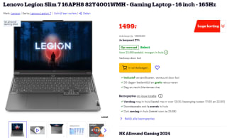 Lenovo Legion Slim 7 16APH8 82Y4001WMH 16" Gaming Laptop voor €1499 bij Bol