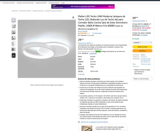 Plafon LED Techo 24W 2400LM Blanco Frío 6000K Aeyytoe por solo 17,09€