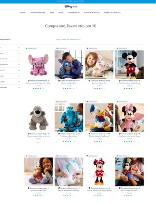 Promoción de Peluches en Disney Store Compra uno y llévate otro por 1€