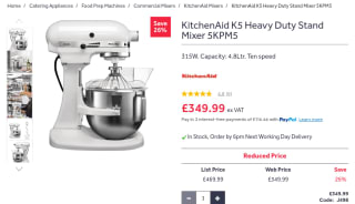 KitchenAid K5 Heavy Duty Stand Mixer for £335.98 at Nisbets