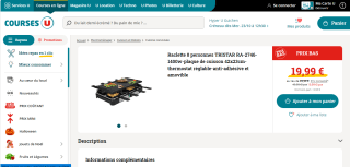Raclette 8 personnes Tristar RA-2746 - 1400w, 42x23cm à 19,99€