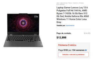 Lenovo Loq 15.6" Ryzen 7-7435H RTX 4060 por $13,999 | Descuento Elektra