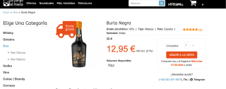 Botella de ron español de 70cl "Burla Negra" por solo 12,95€