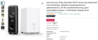 Eufy Security Video Doorbell S330 Dual Camera met Homebase voor €167 met Amazon Prime