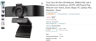 Trust Teza 4K Ultra HD-webcam voor €55,67 bij Amazon