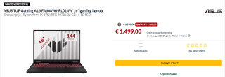 ASUS TUF Gaming A16 FA608WI-RL014W - Gaming laptop voor €1.499 bij Alternate