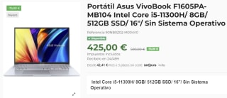 Portátil Asus VivoBook VivoBook F1605PA por 425€