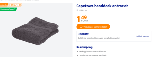 Capetown handdoek antraciet 50x100cm voor €1,49 bij Action