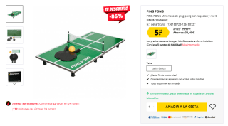 Ping Pong Mini mesa con raquetas y red por 5,59€