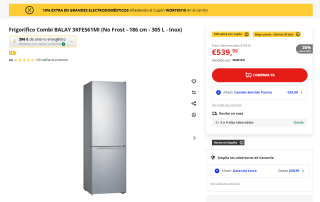 Frigorífico Combi BALAY 3KFE561MI No Frost - 186 cm - 305 L - Inox por 485,99€