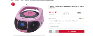 Radio CD/FM marca Nevir modelo NVR-481UB color Rosa Bluetooth 2W MP3 por 29€