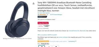 Sony WH-1000XM4 ANC Koptelefoon voor €189 bij Amazon
