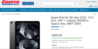 Apple iPad Air 5th Gen 256GB WiFi + Cellular – £549.99