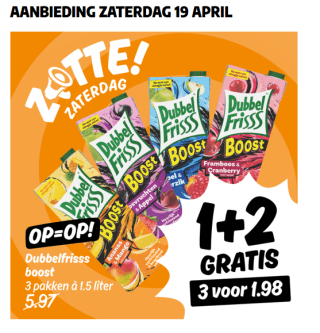 DubbelFriss Boost 1+2 gratis bij Poiesz Supermarkten:
