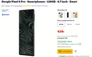 Google Pixel 6 Pro 128GB Zwart voor €439 bij bol.com