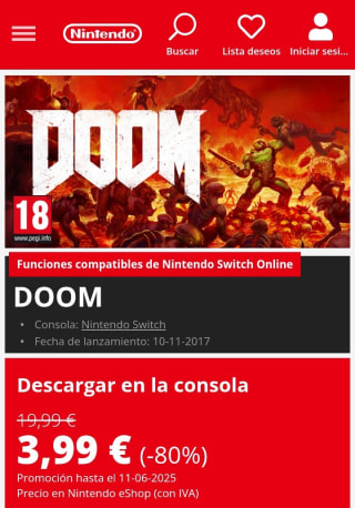 Doom Nintendo Switch por 3,99€.