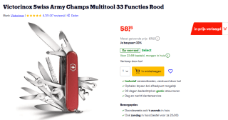 Victorinox Swiss Army Champs Multitool 33-delig zakmes voor €58,15 bij Bol