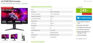 LG UltraGear 27GR75Q-B - QHD IPS Gaming Monitor voor €249 bij Megekko