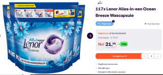 Lenor All-in-1 Oceaanbries wasmiddel pods - 3 x 39 wasbeurten - voordeelverpakking - 117 wasbeurten voor €21,95 bij Ibood
