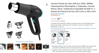 Cecotec Pistola de Calor Hell Gun 7500 Full Equip 2000W, 4 Cabezales, Temp 50-600ºC y Maletín por 18,90€