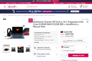 Notebook HP Gamer HP Victus + Audífonos + Mouse Pad por $649.990