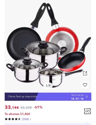 San Ignacio Bateria 5pcs acero inoxidable + Set 3 sartenes Ø16/20/24 cm por 21,14€.