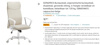 SONGMICS ergonomische bureaustoel beige voor €70,39 bij Amazon