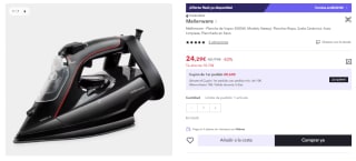 Plancha de vapor Mellerware Steezy 3000W de potencia / Vapor continuo 45g/min Golpe de vapor 180g/min / Suela antiadherente Sistema antigoteo / Sistema antical por 24.29€ (Cuenta Nueva 14.59€)