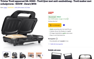 Tristar Tosti apparaat SA-3060 voor €22,99 bij Bol.
