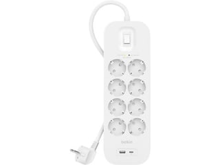 Belkin Spanningsbeveiliger 8 poort stekkerdoos voor €25,97 bij de Mediamarkt