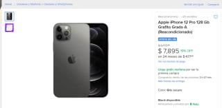 Apple iPhone 12 pro 128 (Reacondicionado) grado A por $7,895 en Mercado Libre