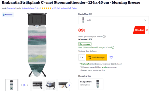 Brabantia Strijkplank C - met Stoomunithouder - 124 x 45 cm - Morning Breeze voor €89 bij Bol.com