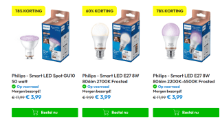 Diverse Phillips Smart lampen voor €3,99 p.s. bij Timco Voordeelmarkt
