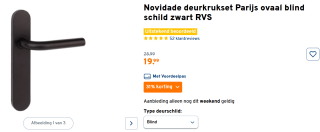 Novidade deurkrukset Parijs ovaal blind schild zwart RVS voor €19,99 bij de Gamma