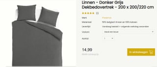 Linnen - Donker Grijs Dekbedovertrek - 200 x 200/220 cm voor €14,99 bij Dekbeddiscounter