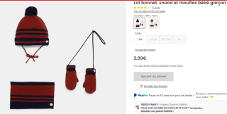 Lot bonnet, snood et moufles bébé garçon à 2€