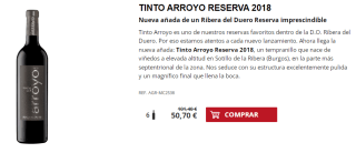 6 Botellas de Tinto Arroyo Reserva 2018 por 40.7€
