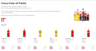 Coca-Cola of Fanta 1lt. 1+1 gratis bij de Plus