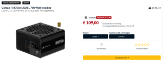 Corsair RM750e (2025) Zwart voor €109 bij Alternate