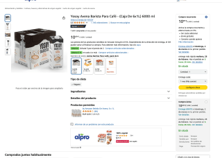 3 Yosoy Avena Barista Para Café 3 packs de 6x1L a 20,70€