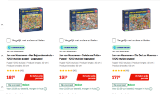 2e halve prijs op (Jan van Haasteren) puzzels bij Bol