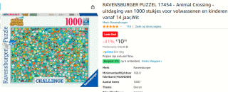 Ravensburger Puzzel Animal Crossing 17454 - Legpuzzel - 1000 stukjes voor €10,99 bij Amazon