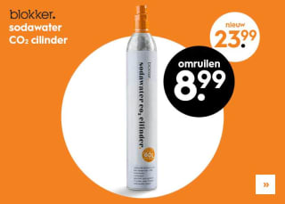 Blokker Sodawater CO2 Cilinder voor €8,99 bij omruilen Sodastream koolzuurcilinder
