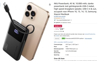 INIU 45W 10000mAh Powerbank voor €12,31 dmv code bij Amazon