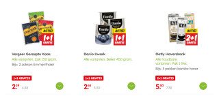 Heel veel producten 2+1 of 1+1 gratis bij de Dekamarkt